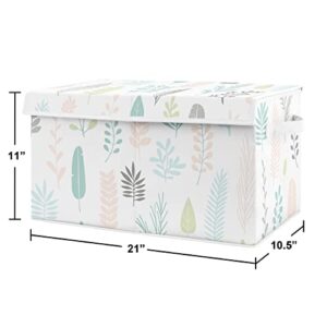 Sweet Jojo Designs Pink Tropical Leaf Girl Small Fabric Toy Bin Storage Box Chest For Baby Nursery or Kids Room - Blush, Turquoise, Grey and Green Botanical Rainforest Jungle for the Sloth Collection