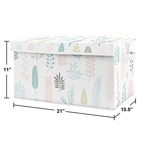 Sweet Jojo Designs Pink Tropical Leaf Girl Small Fabric Toy Bin Storage Box Chest For Baby Nursery or Kids Room - Blush, Turquoise, Grey and Green Botanical Rainforest Jungle for the Sloth Collection