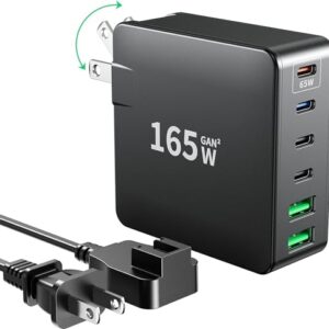 USB C Charger, 160W Fast GaN Compact Foldable Rapid Plug 6 Multiple Port PD Charging Station Laptop Power Adapter for MacBook Pro/Air and iPad Pro iPhone15/14/13. Galaxy Note20 S22 Pixel