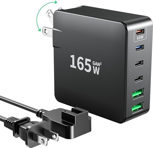 USB C Charger, 160W Fast GaN Compact Foldable Rapid Plug 6 Multiple Port PD Charging Station Laptop Power Adapter for MacBook Pro/Air and iPad Pro iPhone15/14/13. Galaxy Note20 S22 Pixel