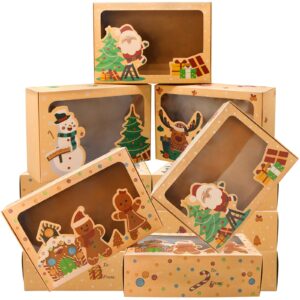 Hifunwu 12 PCS Christmas Cookie Boxes Christmas Treat Boxes with Window for Pastries, Cupcakes, Cookies, Brownies, Donuts Gift-Giving