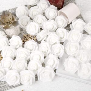 INSUNSIX Artificial Rose Flower Heads, 100pcs White Roses Artificial Flower Foam Rose for DIY Wedding Bouquets Centerpieces Arrangements Party Baby Shower Home Decor (Stemless,White)