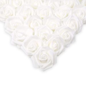 INSUNSIX Artificial Rose Flower Heads, 100pcs White Roses Artificial Flower Foam Rose for DIY Wedding Bouquets Centerpieces Arrangements Party Baby Shower Home Decor (Stemless,White)