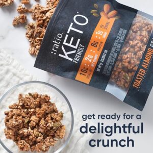 Ratio Toasted Almond Granola Cereal, 2g Sugar, Keto Friendly, 8 OZ Resealable Cereal Bag