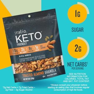Ratio Toasted Almond Granola Cereal, 2g Sugar, Keto Friendly, 8 OZ Resealable Cereal Bag