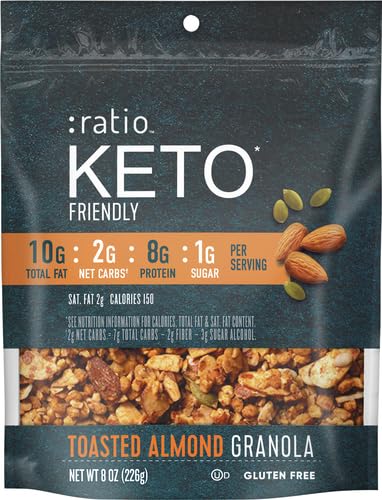 Ratio Toasted Almond Granola Cereal, 2g Sugar, Keto Friendly, 8 OZ Resealable Cereal Bag