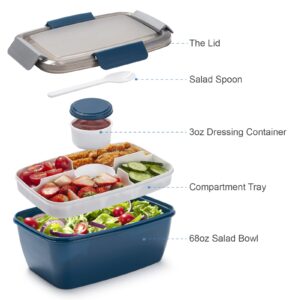 Freshmage Large Salad Lunch Container To Go, 68-oz, Blue-XL, Unisex