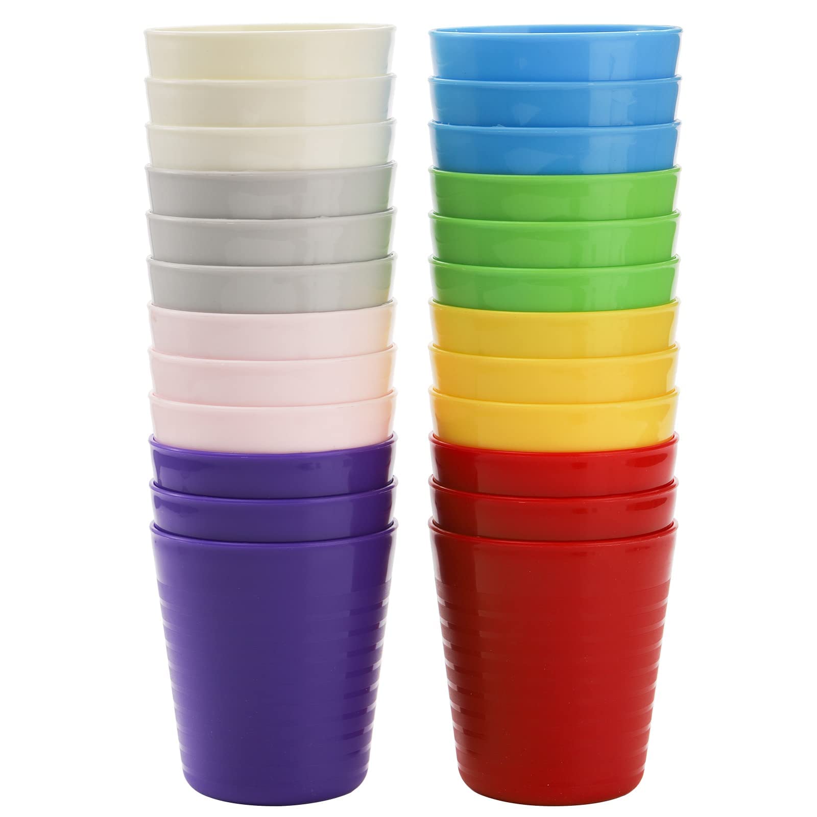 Frcctre 24 Pack Plastic Kids Cups, 8 Oz Reusable Plastic Toddler Cups, Unbreakable Plastic Children Drinking Cups Juice Tumblers, BPA-Free Cups, Dishwasher Safe, 8 Rainbow Colors