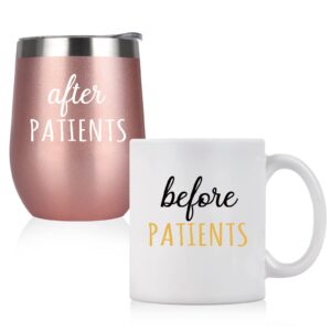 Lifecapido Before Patients After Patients Set, Nurse Week Appreciation Gifts for Nurse Practitioner Doctor Hygienist Physician Dentist Women, 11oz Coffee Mug and 12oz Stainless Steel Wine Tumbler Set