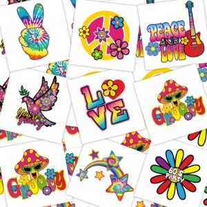 chinco 144 pieces hippie temporary tattoo stickers for kids 70s 80s 90s groovy hippie tattoos hippie face tattoos love and peace tattoos multi temporary tattoos decals for tie dye hippie party favors