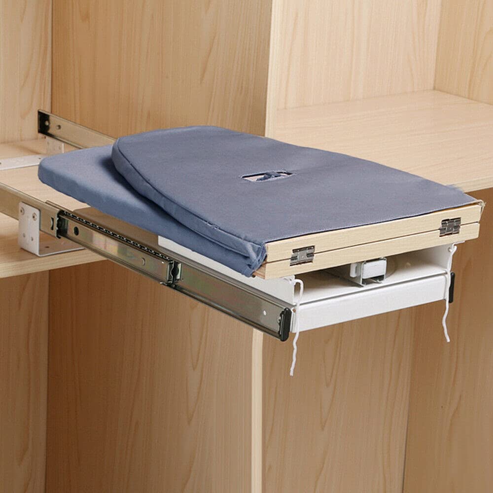 Ironing Board, Wall Mounted Ironing Board Built-in Cabinet Retractable Fold Out Wood Ironing Board Storage Space Saving