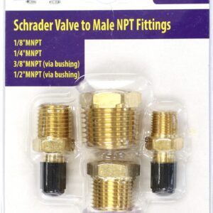 Schrader Valve to Male NPT Fittings | Adapters to Winterize Backflow Preventer and Pressure Vacuum Breaker (PVB) for Sprinkler Systems| Blowout Method Using Air Compressor (Lead-Free Brass)