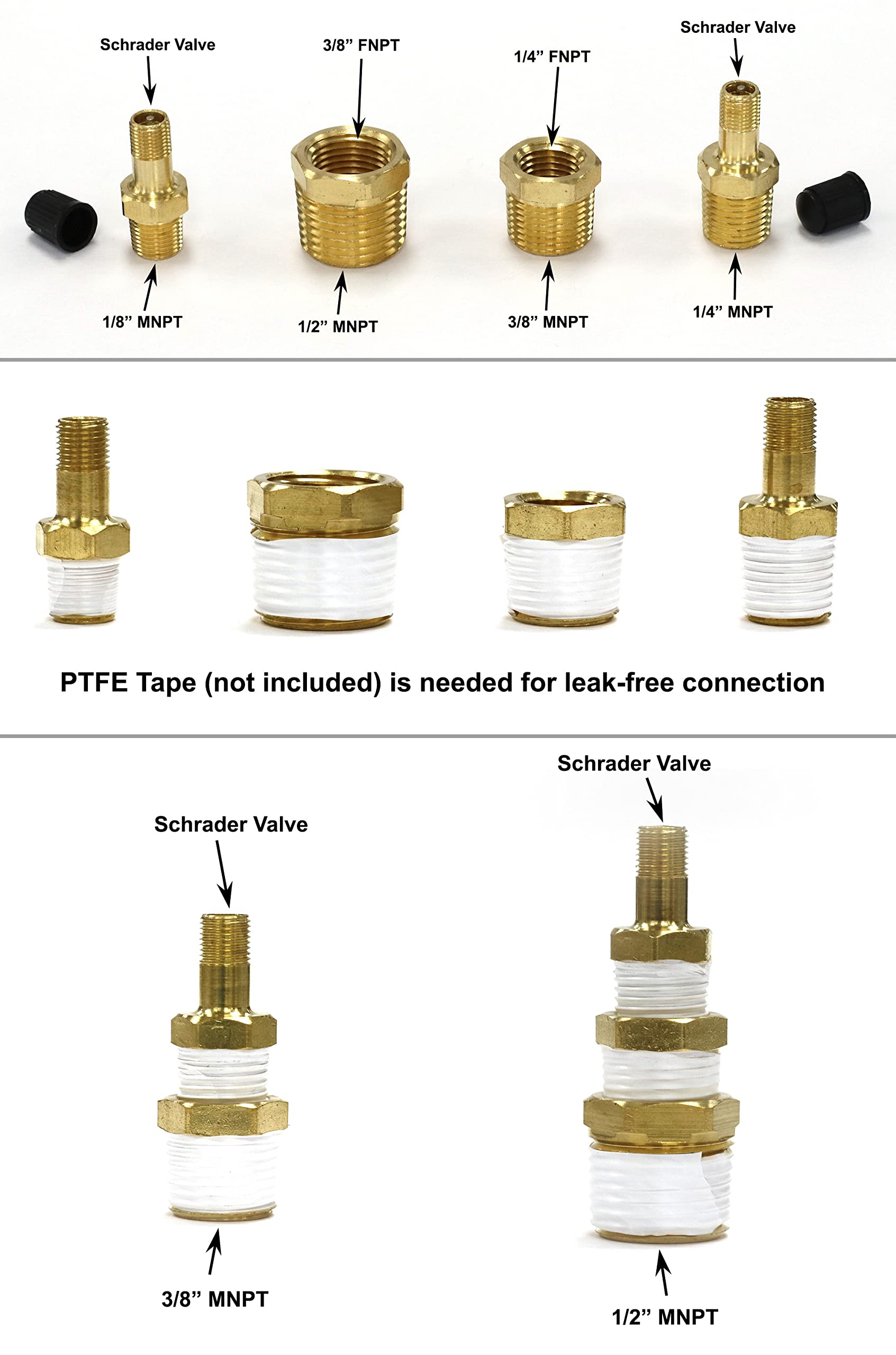 Schrader Valve to Male NPT Fittings | Adapters to Winterize Backflow Preventer and Pressure Vacuum Breaker (PVB) for Sprinkler Systems| Blowout Method Using Air Compressor (Lead-Free Brass)