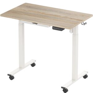 SHW Electric Height Adjustable Mobile Rolling Standing Desk Workstation, 40 x 24 Inches, Maple