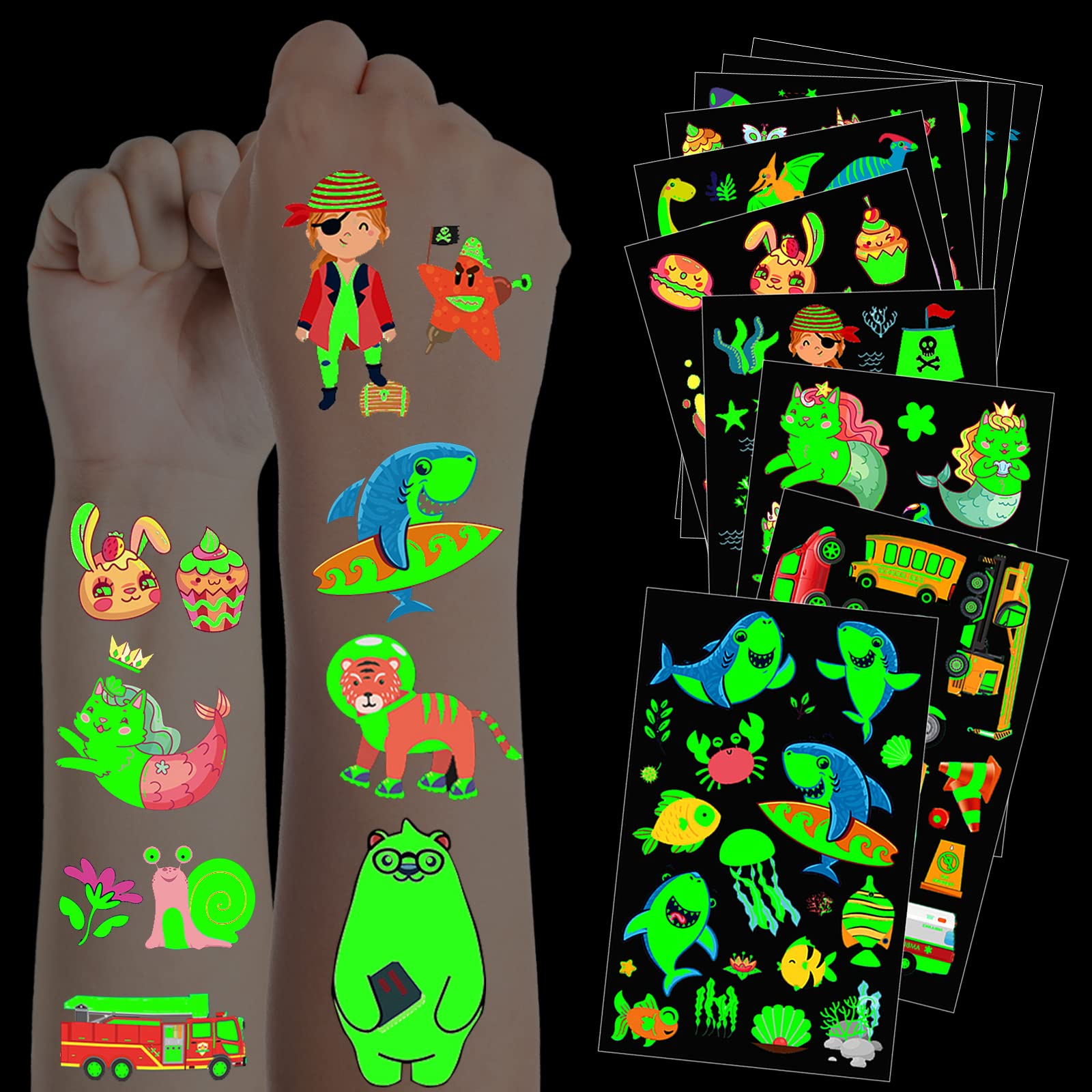 JCFIRE Temporary Tattoo for Kids | Glow in Dark Party Favors, Luminous Kids Tattoos temporary for Boys and Girls, Glow Party Accessories Tattoo Stickers | Party Supplies Birthday Gifts for Children