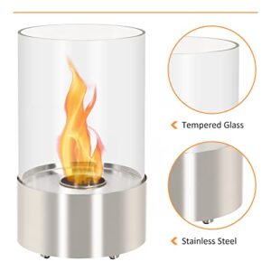 HOMCOM Ethanol Fireplace, 9" Tabletop 0.1 Stainless Steel, 160 Sq. Ft., Burns up to 1 Hour, Silver