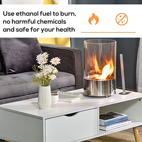 HOMCOM Ethanol Fireplace, 9" Tabletop 0.1 Stainless Steel, 160 Sq. Ft., Burns up to 1 Hour, Silver