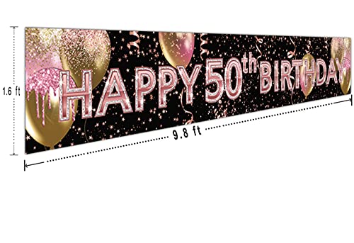 CHXSM PinK Happy 50th Birthday Banner Rose Gold 50th Birthday Yard Sign PinK 50th Birthday Party Supplies Decoration Rose Gold 50th Birthday Party BacKdrop (9.8x1.6 FT)