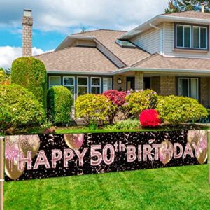 CHXSM PinK Happy 50th Birthday Banner Rose Gold 50th Birthday Yard Sign PinK 50th Birthday Party Supplies Decoration Rose Gold 50th Birthday Party BacKdrop (9.8x1.6 FT)