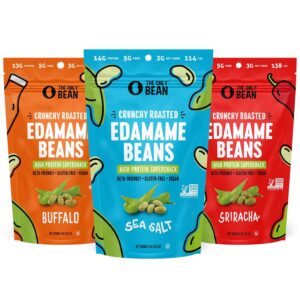 the only bean crunchy dry roasted edamame beans (variety pack), low carb keto healthy snacks for adults and kids, low calorie snack, fiber protein snacks, diabetic snacks, 4 oz (3 pack)