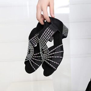 Full Rhinestones Ballroom Dance Shoes Women Latin Salsa Wedding Indoor Crystal Suede Sole Footwear 1.5in Heels YT16(8.5,Black)