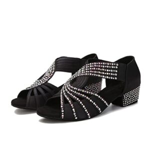 yyting half rhinestones ballroom dance shoes women latin salsa practic wedding indoor crystal suede footwear 1.5in heels yt17(6,black)