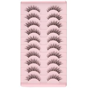 wiwoseo False Eyelashes Natural Lahes Wispy Russian Strip Lashes Clear band 15MM Cat Eye Lashes for Small Eyes 10 Pairs Pack