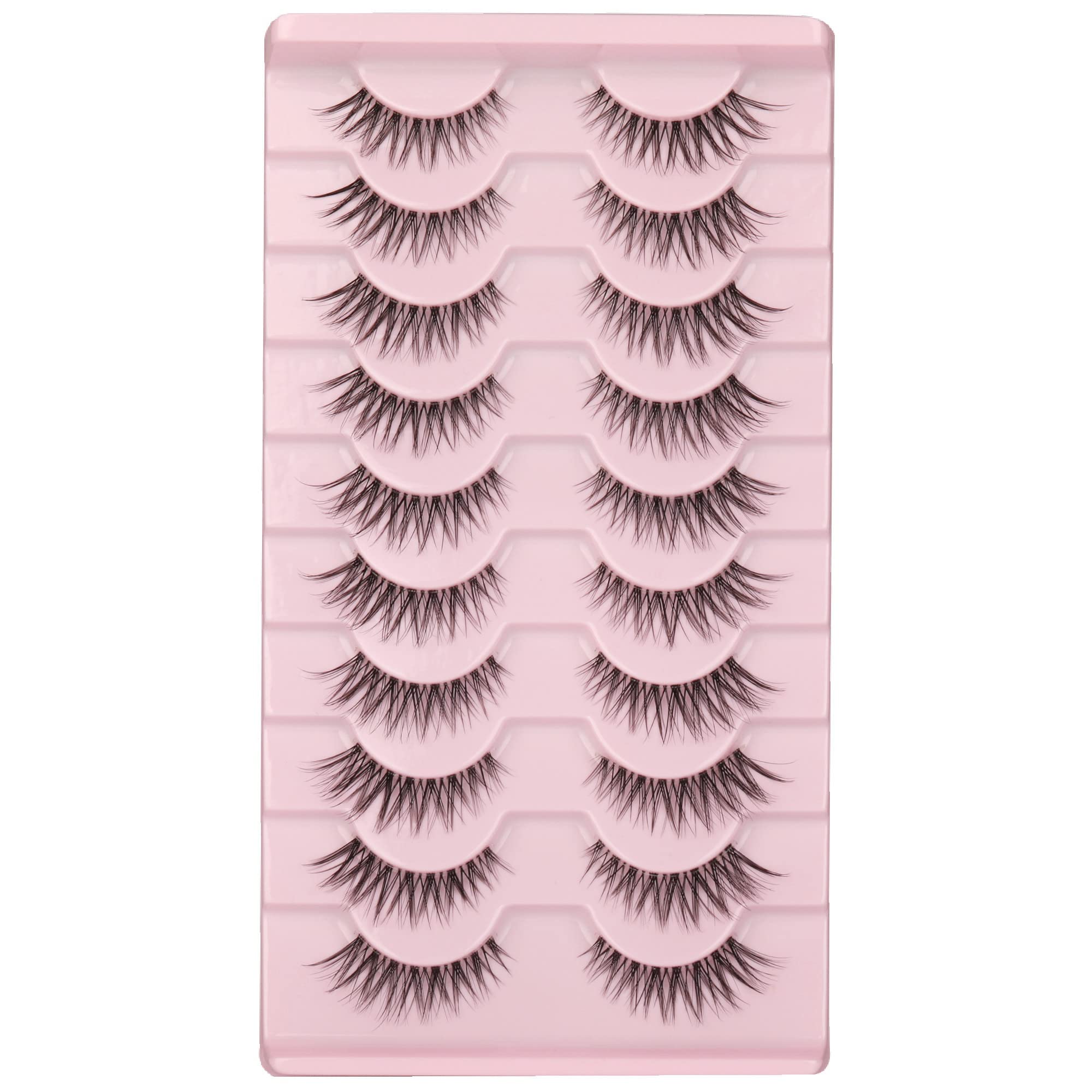 wiwoseo False Eyelashes Natural Lahes Wispy Russian Strip Lashes Clear band 15MM Cat Eye Lashes for Small Eyes 10 Pairs Pack