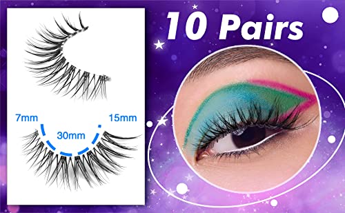 wiwoseo False Eyelashes Natural Lahes Wispy Russian Strip Lashes Clear band 15MM Cat Eye Lashes for Small Eyes 10 Pairs Pack