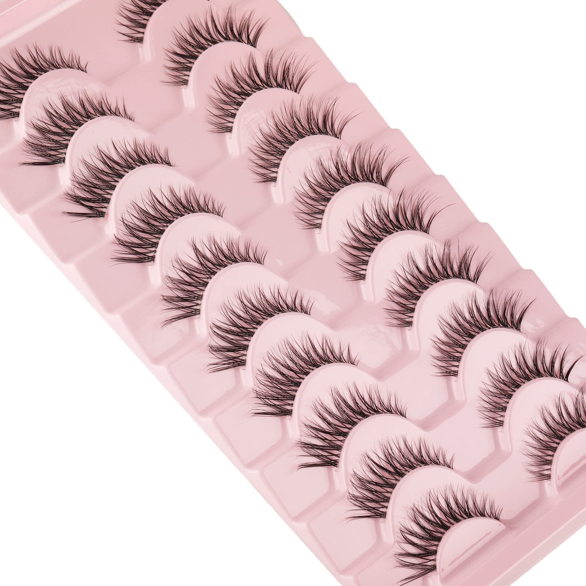 wiwoseo False Eyelashes Natural Lahes Wispy Russian Strip Lashes Clear band 15MM Cat Eye Lashes for Small Eyes 10 Pairs Pack