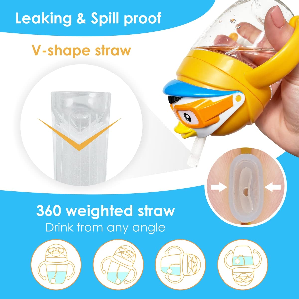 Little Ryna Baby Weighted Straw Cup First Sippy Cup With Handle & Lanyard Learner Transition Spill Proof Water Bottle For Toddler 6 Month 12 Months Old & Older Flexi Straws Train Kids Cups 8Oz