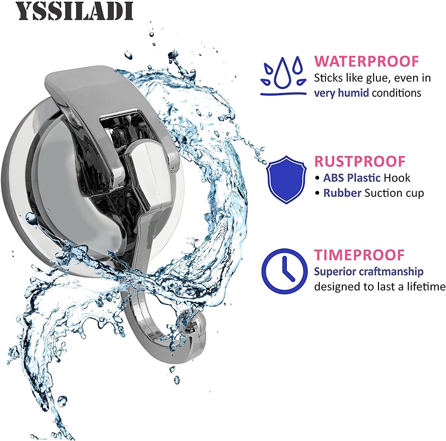 YSSILADI Suction Cup Hooks Heavy Duty Vacuum Suction Shower Hooks Glass Suction Cup Hooks Bathroom Robe Hooks Reusable, No Hole Punched, for Garland Decoration (Silver, 2 Pack)