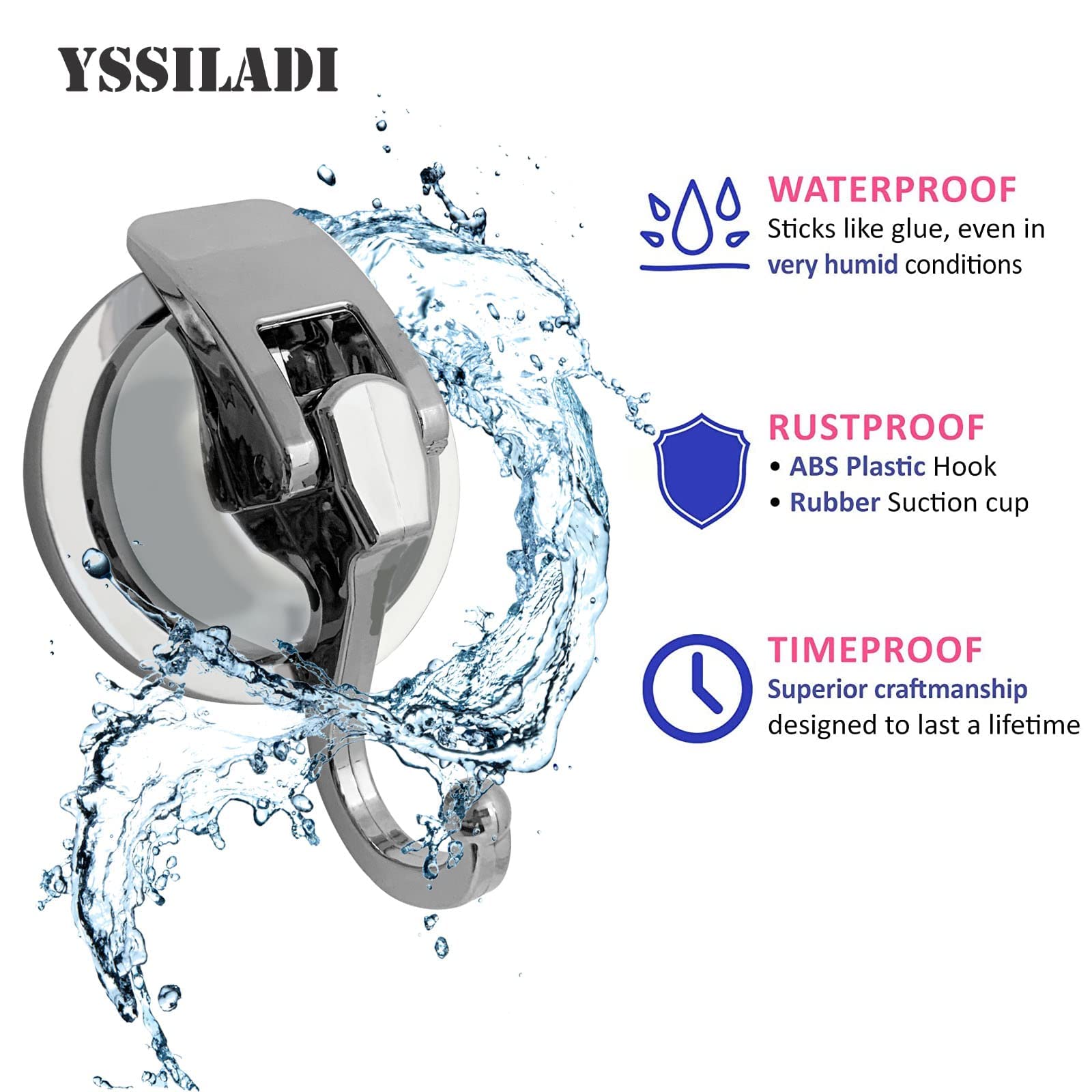 YSSILADI Suction Cup Hooks Heavy Duty Vacuum Suction Shower Hooks Glass Suction Cup Hooks Bathroom Robe Hooks Reusable, No Hole Punched, for Garland Decoration (Silver, 2 Pack)