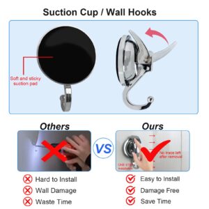 YSSILADI Suction Cup Hooks Heavy Duty Vacuum Suction Shower Hooks Glass Suction Cup Hooks Bathroom Robe Hooks Reusable, No Hole Punched, for Garland Decoration (Silver, 2 Pack)
