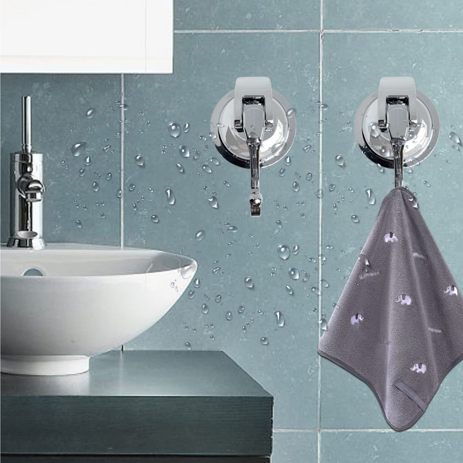 YSSILADI Suction Cup Hooks Heavy Duty Vacuum Suction Shower Hooks Glass Suction Cup Hooks Bathroom Robe Hooks Reusable, No Hole Punched, for Garland Decoration (Silver, 2 Pack)