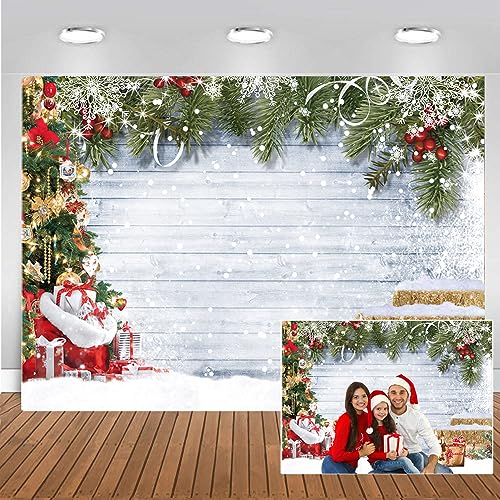 CHAIYA 7x5ft Christmas Backdrop Christmas Rustic Wood Photography Backdrop Xmas Tree Snow Wall Background Xmas Party Supplies Family Kids Party Banner Decorations Backdrops CY191