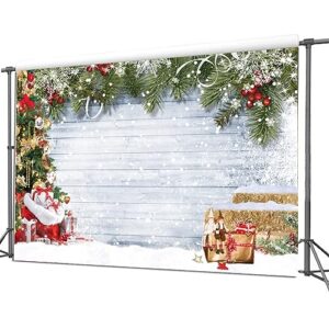 CHAIYA 7x5ft Christmas Backdrop Christmas Rustic Wood Photography Backdrop Xmas Tree Snow Wall Background Xmas Party Supplies Family Kids Party Banner Decorations Backdrops CY191