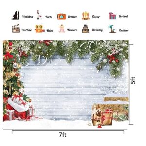 CHAIYA 7x5ft Christmas Backdrop Christmas Rustic Wood Photography Backdrop Xmas Tree Snow Wall Background Xmas Party Supplies Family Kids Party Banner Decorations Backdrops CY191