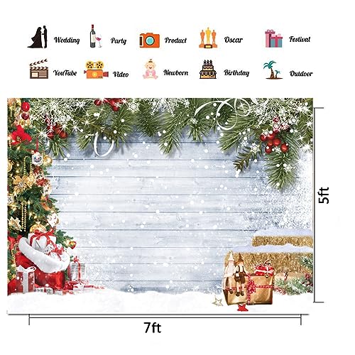 CHAIYA 7x5ft Christmas Backdrop Christmas Rustic Wood Photography Backdrop Xmas Tree Snow Wall Background Xmas Party Supplies Family Kids Party Banner Decorations Backdrops CY191