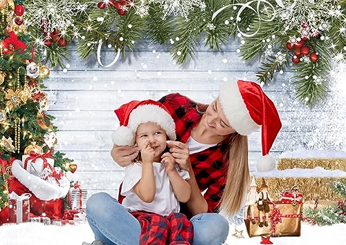 CHAIYA 7x5ft Christmas Backdrop Christmas Rustic Wood Photography Backdrop Xmas Tree Snow Wall Background Xmas Party Supplies Family Kids Party Banner Decorations Backdrops CY191