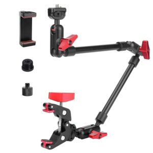 jebutu upgraded 22in/57cm adjustable articulating friction magic arm with 1/4" thread & super clamp with two 1/4" and one 3/8" thread, camera mount for led light/microphone video rig