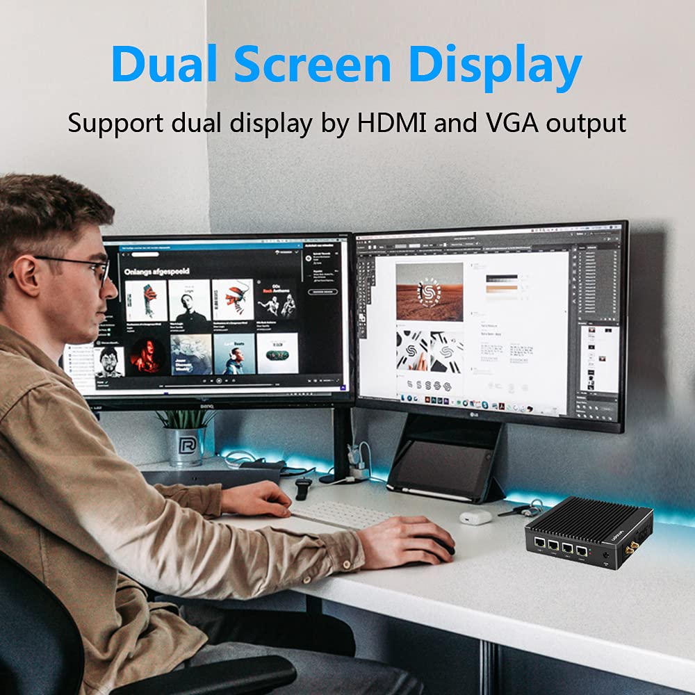 VNOPN Micro Firewall Appliance Intel N3700 Quad Core, Fanless Mini PC 4 Intel 2.5GbE i225 LAN Ports 8GB RAM DDR3 128GB mSATA SSD, Network Gateway Soft Router PC, Support AES NI/WiFi