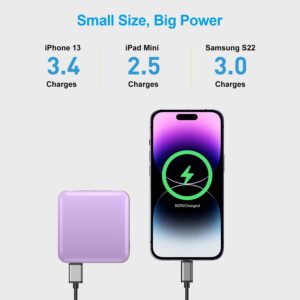 ummz 12000mAh Small Power Bank,Mini Portable Charger Built in 4 Cables,USB C Input/Output with Smart LED Display,External Battery Portable Charger Power Bank for iPhone,Tablet,Samsung