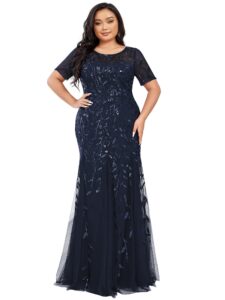 ever-pretty women's floor length mermaid dress prom evening dress plus size dress gowns for women navy blue us18