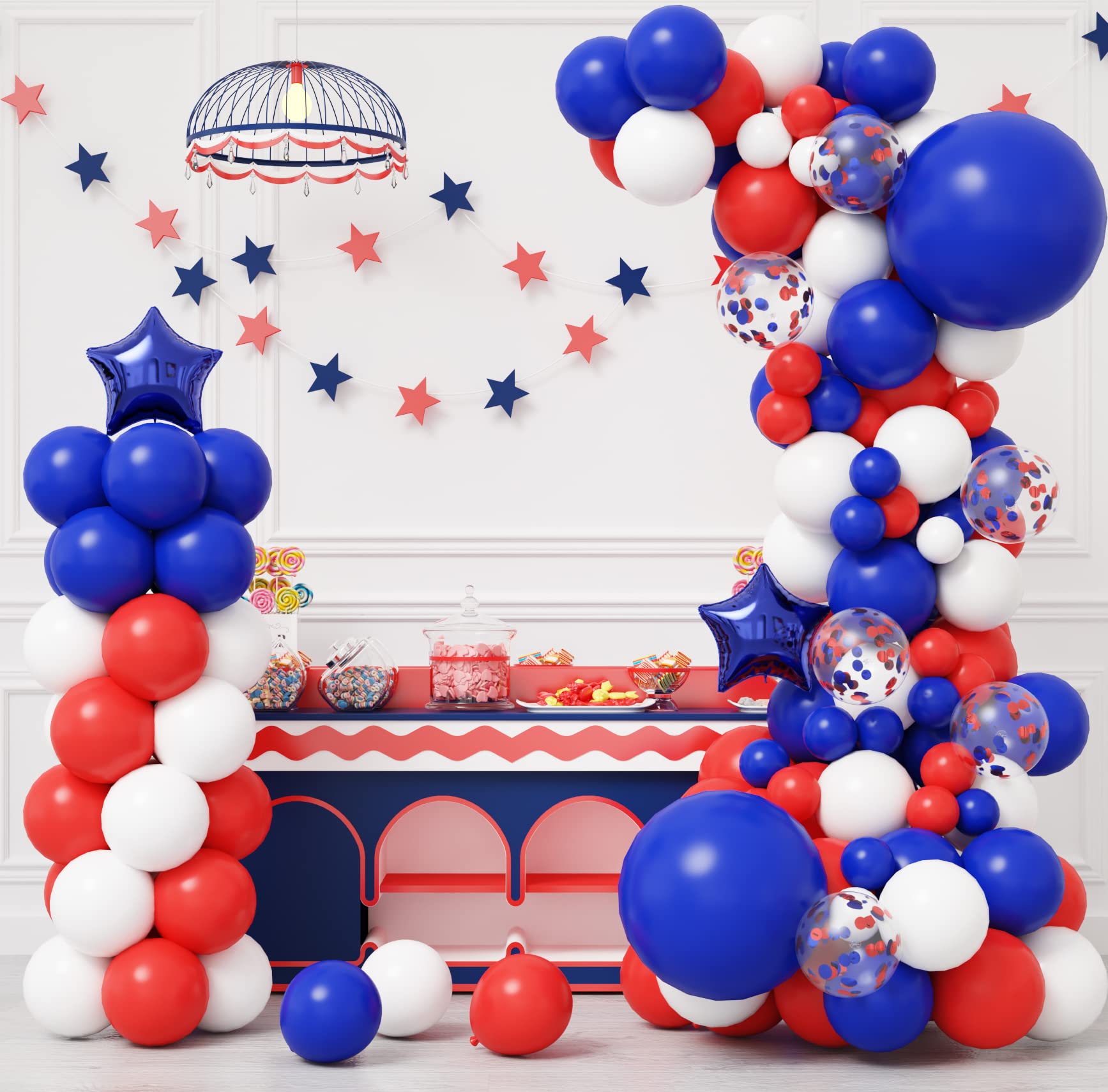 RUBFAC 140pcs Red White and Blue Balloon Garland Kit 4th of July Balloons Graduation Party Supplies Patriotic Balloon Arch for Nautical Party Decorations