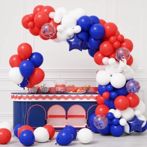 RUBFAC 140pcs Red White and Blue Balloon Garland Kit 4th of July Balloons Graduation Party Supplies Patriotic Balloon Arch for Nautical Party Decorations