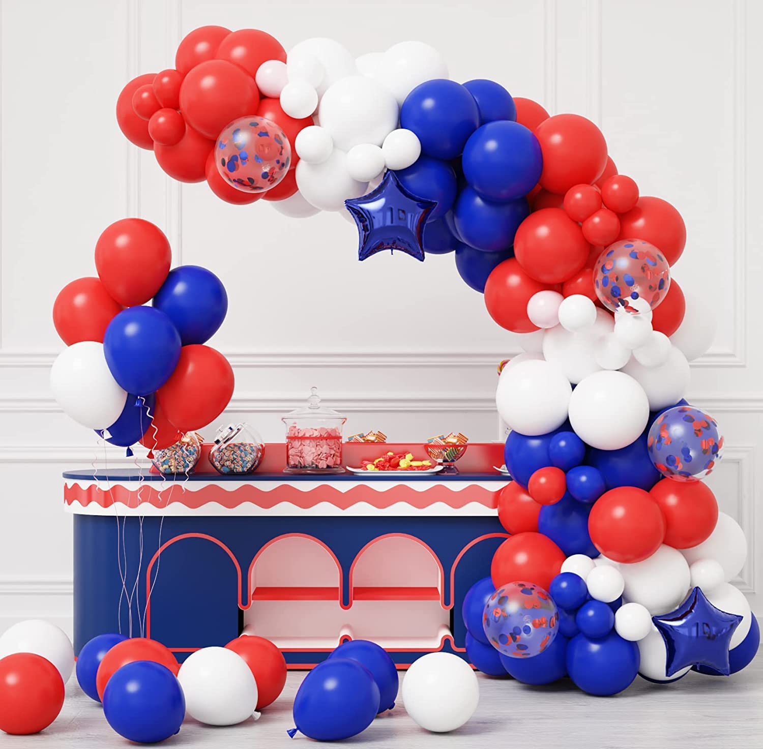 RUBFAC 140pcs Red White and Blue Balloon Garland Kit 4th of July Balloons Graduation Party Supplies Patriotic Balloon Arch for Nautical Party Decorations