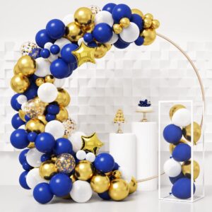 RUBFAC Royal Blue Gold Balloons Garland Arch Kit, Royal Blue Metallic Gold White Balloons with Star Foil Balloons for Graduation Birthday Baby Shower Party Supplies Decorations