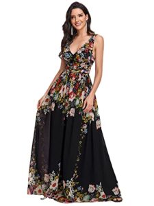 ever-pretty womens empire waist sleeveless v neck maxi bridesmaid dress black printed us16