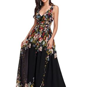 Ever-Pretty Womens Empire Waist Sleeveless V Neck Maxi Bridesmaid Dress Black Printed US16